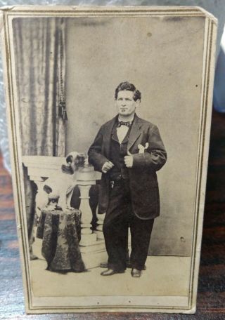 Civil War Era Cdv Of Well Dressed Man And His Dog,  No Imprint