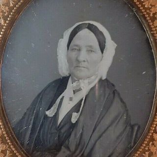 Sixth Plate Daguerreotype Of Older Woman In White Bonnet Shawl Lady Half Case