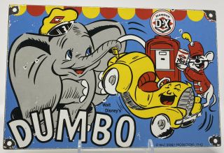 Vintage Diamond D - X Gasoline Porcelain Sign,  Dumbo,  Disney Gas Station Motor Oil