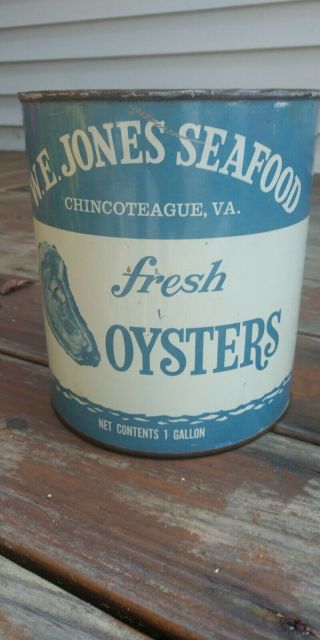 Vintage W.  E.  Jones Seafood - One Gallon Oyster Can From Chincotegue Va