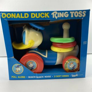 Vintage Walt Disney Donald Duck Ring Toss Pull Toy Illco Pre - School Toy