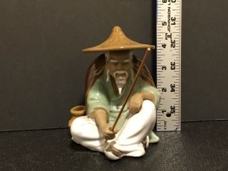 Vintage Chinese Mud Man Ceramic Figurine Sitting Man Art Pottery 5 "