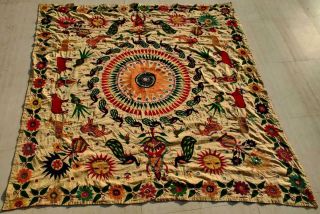 55 " X 53 " Handmade Embroidery Old Tribal Ethnic Wall Hanging Decor Tapestry