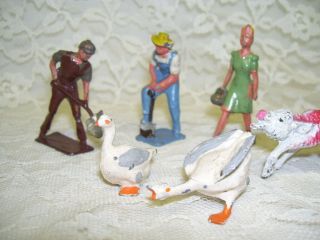 Cast Metal Lead Toy Figures Farmers And Animals Made In England Set/ 6