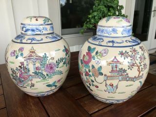 Chinese Asian Pottery Porcelain Famille Jaune 8 " Rnd Ginger Lamp Base Set/2