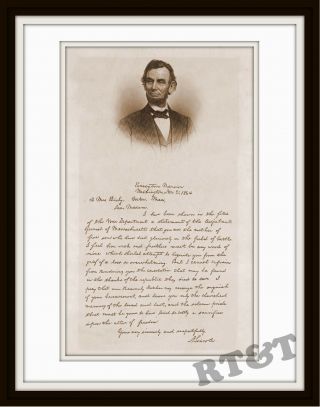 Photograph Civil War Lincoln 1864 Letter To Mrs.  Bixby On Loss Of Her Sons 11x14