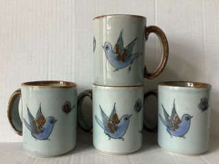 El Palomar Coffee Mug Cup Ken Edwards Tonala Bird Butterfly Flower Blue Set Of 4