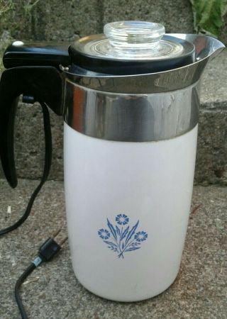 Corning Ware Cornflower Blue 10 Cup Electric Coffee Percolator Pot Vintage