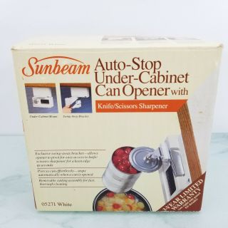 Vintage 1986 Sunbeam Under Cabinet Can Opener 05271 White Complete Nos