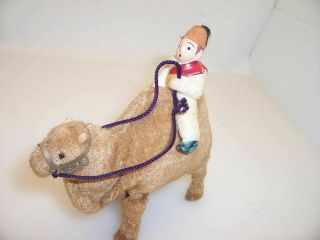 Vintage Mohair Key Wind Up Walking Camel & Rider Jokey Toy