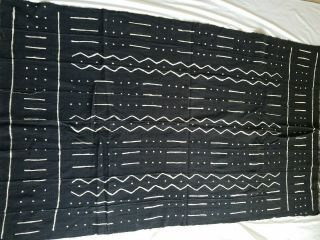 Authentic African Handwoven Black And White Mud Cloth Fabric 63 " By 38 "
