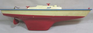 Vintage Toy Boat Seifert - Boot Made In Germany Wood Plastic 18 " Length Red Cream