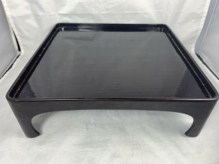 Vintage Japanese Wood Black Lacquer Obon Tray 11” Square With Feet
