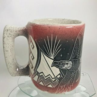 Native American Pottery Coffee Mug Sunrise Eagle Signed By Harrison Tom Cup C19