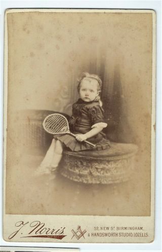 Victorian Cabinet Card,  Young Girl With Tennis Racquet,  Birmingham,  C1880s