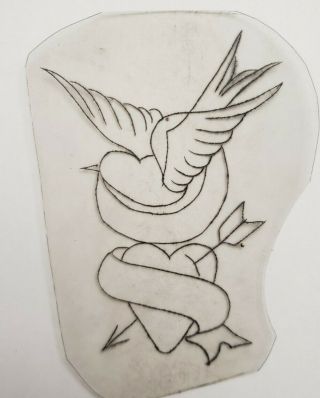 Vintage Tattoo Swallow Heart Love Acetate Flash Stencil Bob Shaw Pike