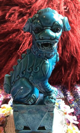 Vintage Chinese Temple Guardian Lion Turquoise Glaze Foo Dog
