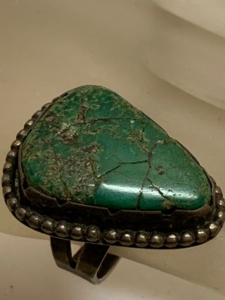 Vintage Navajo Sterling Silver Harvey Era Old Pawn Green Turquoise Ring Size 6