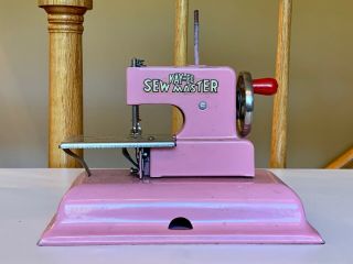 Vintage Kay An Ee Sew Master Pink Tin Sewing Machine Mini Hand Crank Toy Germany