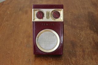 Vintage 1950s Burgundy Zenith Royal 500 Tubeless Transistor Radio Parts Repair