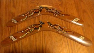 Quality Boomerangs 20 " Australian - Aboriginal Art Hand Crafted Painted Set Of 2