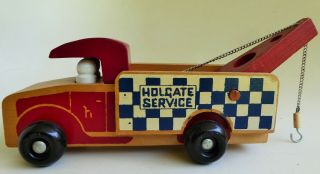 Vintage Holgate Service Tow Truck Model Wooden Kit Pull Toy With People