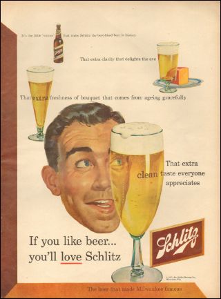 1952 Vintage Ad For Schlitz Beer`art Glass Sign Man (041618)