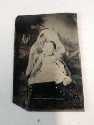 Tintype Photo Baby With Hidden Mother
