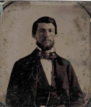 1860 - 1869 Tintype - Handsome Young Man Polka Dot Tie Photograph