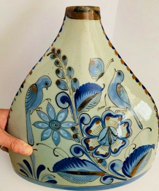 Mexico Vintage Ken Edwards El Palomar Blue Bird,  Floral Ceramic Vase,  Xtra Large