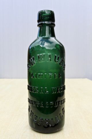 Vintage C1900s G.  W Waugh Limited Sheffield Emerald Green Ginger Beer Bottle