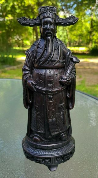 Vintage Heavy Asian Oriental Black Resin Statue Figurine 11 " Tall