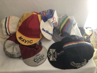 Vintage Cycling Caps.  Six Caps Total.