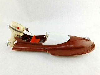 Vintage Cragston Hydroplane Brown Motor Boat Battery Operated Toy 10 " Long