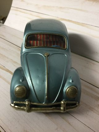 Vintage Blue Tin Friction Volkswagon Beetle Bug 8” Japan Toy Car
