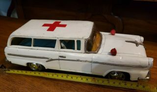 Vintage Bandai Large 1957 Ford Fairlane Ambulance Frictiontin Station Wagon
