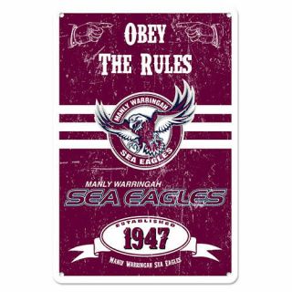 Manly Warringah Sea Eagles Nrl Retro Tin Wall Sign Obey The Rules Man Cave Bar