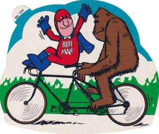 Budweiser Bud Man Biking Gorilla Decal Sticker Vintage Authentic Ad 1970 