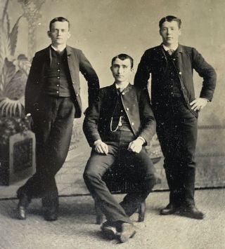 Antique American Three Young Men Tintype Photo Photograph