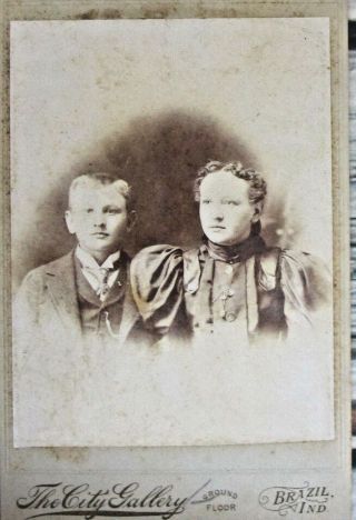 Antique 1880s Cabinet Card Victorian Young Boy Girl Siblings Brazil Indiana