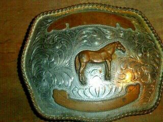 Vintage Standing Horse Trophy Belt Buckle,  Blank,  Made In Mexico 4 1/2 W X 3 3/4