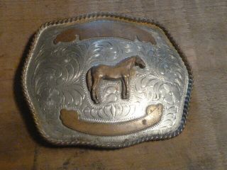 VINTAGE STANDING HORSE TROPHY BELT BUCKLE,  BLANK,  MADE IN MEXICO 4 1/2 W X 3 3/4 3