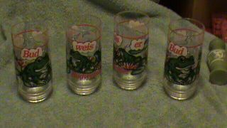 Budweiser Frogs Bud - Weis - Er Frog 1995 Nos Indiana Glass 16 Oz Set Of 4