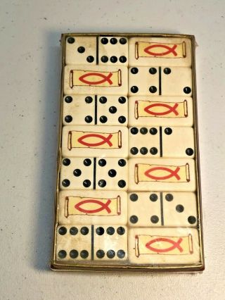 Vintage Double Six Puremco Marblelike Extra Thick Dominoes