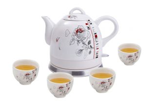 Teapot Ceramic Floral Electirc Kettle Set Gift Tea Hot Water Teapot Cordless