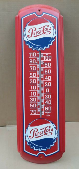 Vintage 27 " Pepsi Cola Bottle Cap Thermometer Metal Sign