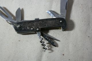 Vintage small Sterling Oriental Old Multi Tool Pocket Knife W/Sheath 2