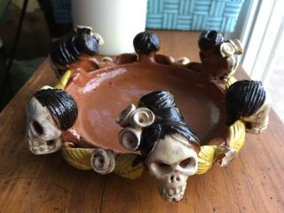 Vintage Day Of The Dead Dia De Los Muertos Skull Ring Candle Holder/trinket Dish