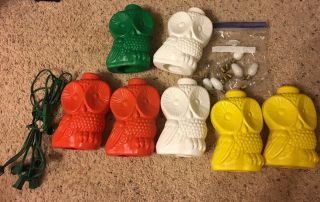 Vintage 7 String Blow Mold Plastic Owl Patio Rv Camping Party Lights