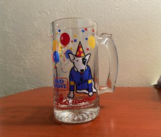Budweiser Spuds Mackenzie Vintage 1987 Beer Mug Glass Cup Bud Light Collectible